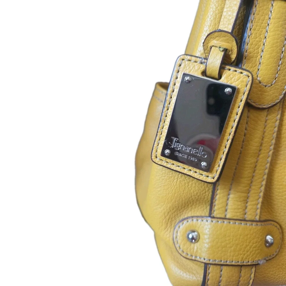 NWOT Tignanello Perfect 10 Mustard Yellow Pebbled Leather Retro Shoulder Bag